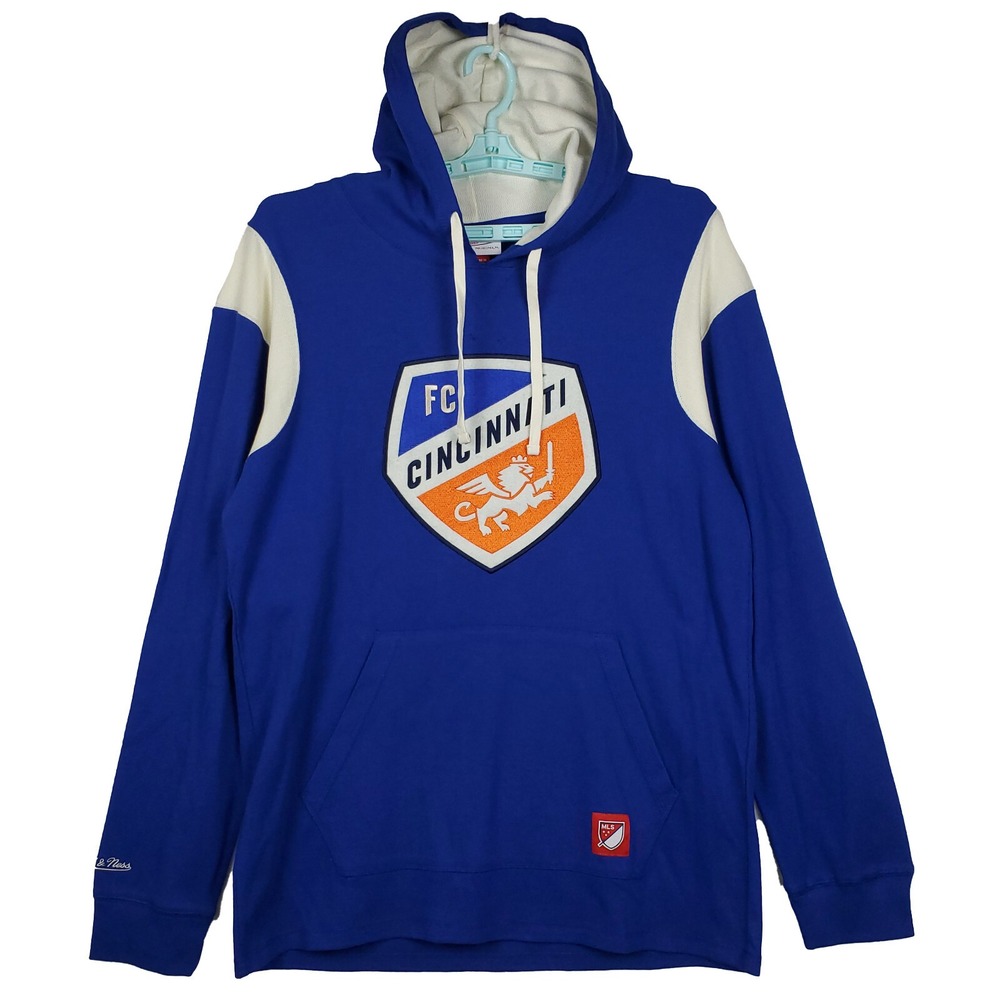 Cincinnati FC Mitchell & Ness MLS‎ Large Thermal Hoodie Cut & Sew Logo Blue NWT